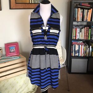 Striped collared shirt dress.